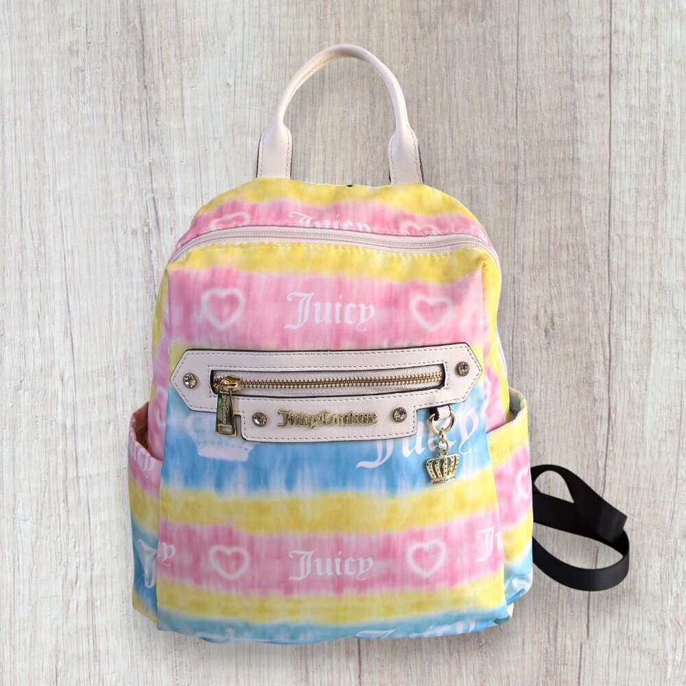 Juicy Couture Y2K Rainbow Tie Dye Mini Backpack Pastel Crown Hearts Coquette Bag